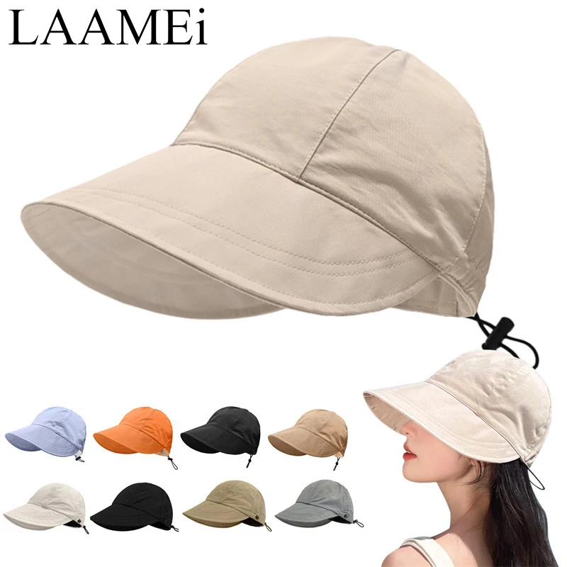 LAAMEi Summer UV Protection Hat With Pocket Adjustable Drawstring Fisherman Cap Women Sun Visors Hat Headwear