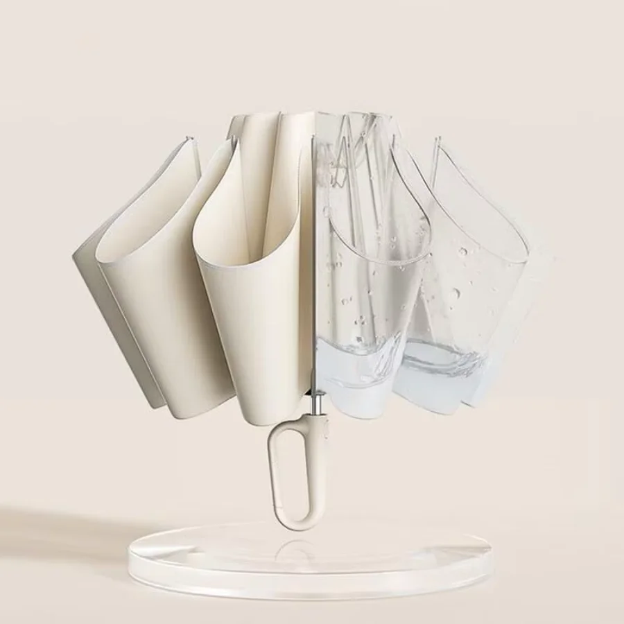 링 버클이 있는 휴대용 완전 자동 우산 접이식 빠른 보관 이중 목적 자외선 차단 및 자외선 보호