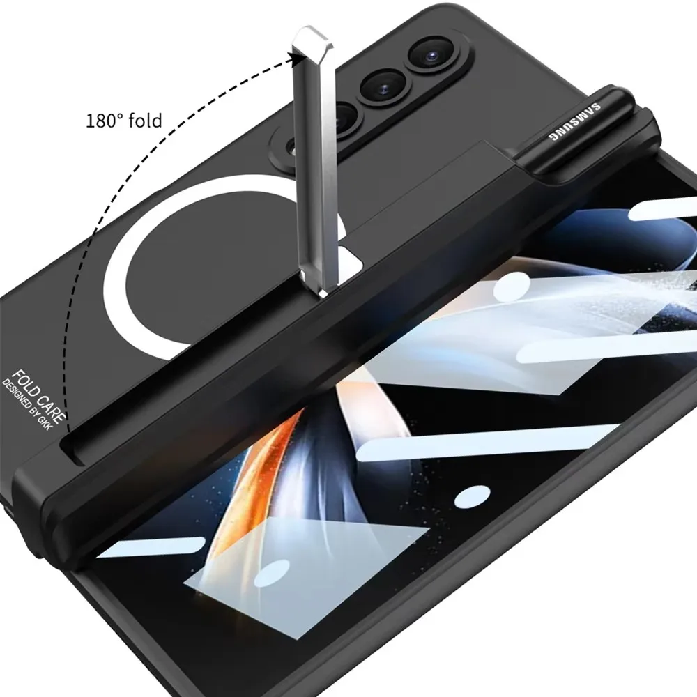 Magsafe Wireless Charging Magnetic Hinge Pen Holder Stand Case With Film Cover For Samsung Galaxy Z Fold 6 5 4 3 Fold6 Fold7 phone case leather phone case silicone phone case carbon fiber case