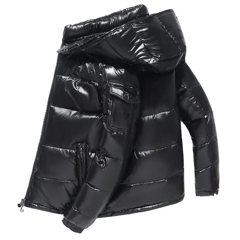 New Glossy Down Jackets Men Jackets Short Winter Hooded Women Thickened Warm-Keeping Cold-Proof Long Sleeve Cardigan Jacket 2