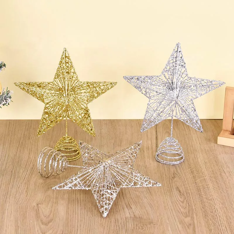 1pc Christmas Tree Top Star Hollowed-Out Christmas Tree Top Sparkle Star Glitter Topper Xmas Party Decorations christmas tree decoration,christmas star decoration