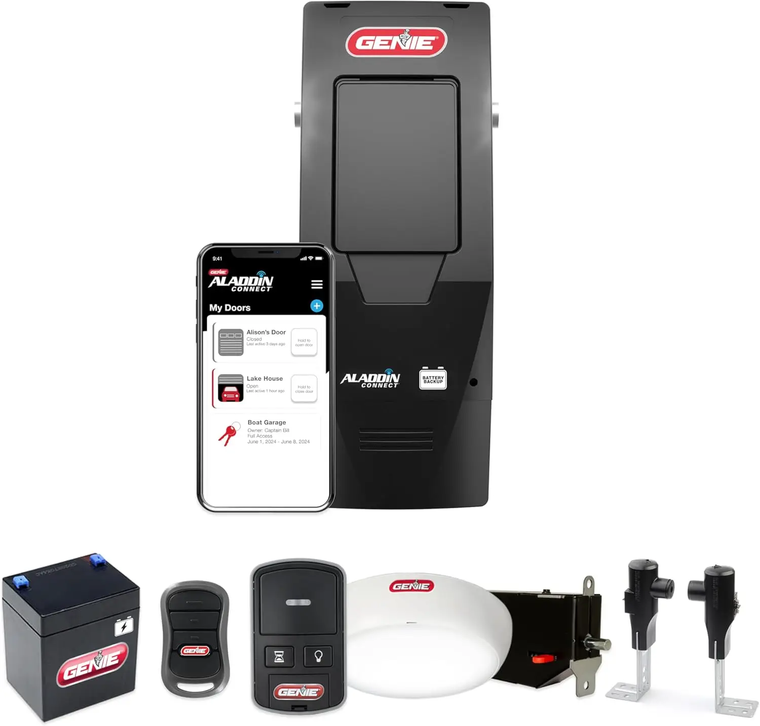 B6172H Wall Mount Smart Garage Door Opener, DC Motor Lifts up to 14ft high 850lbs, Black 2