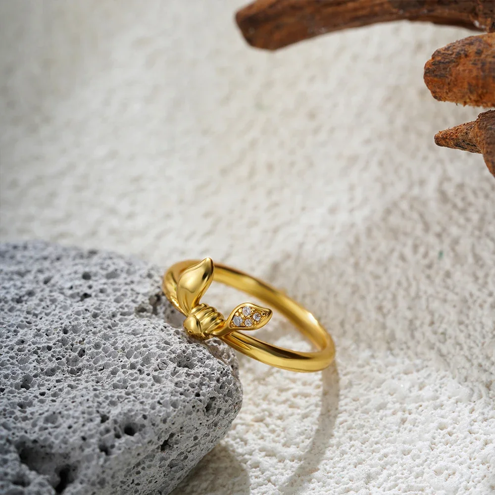 Creative Cute Rabbit Ears Finger Ring for Women Girls 316l Stainless Steel Gold Plated CZ Zircon Rings Vintage Designer Jewelry