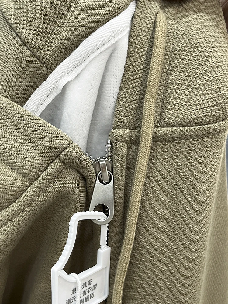 Khaki Velvet Sweatshirts Women Winter Zip Up Hoodies Long Sleeve Loose Casual Pocket Casual Cardigans Korean Fashion Sweatshirts