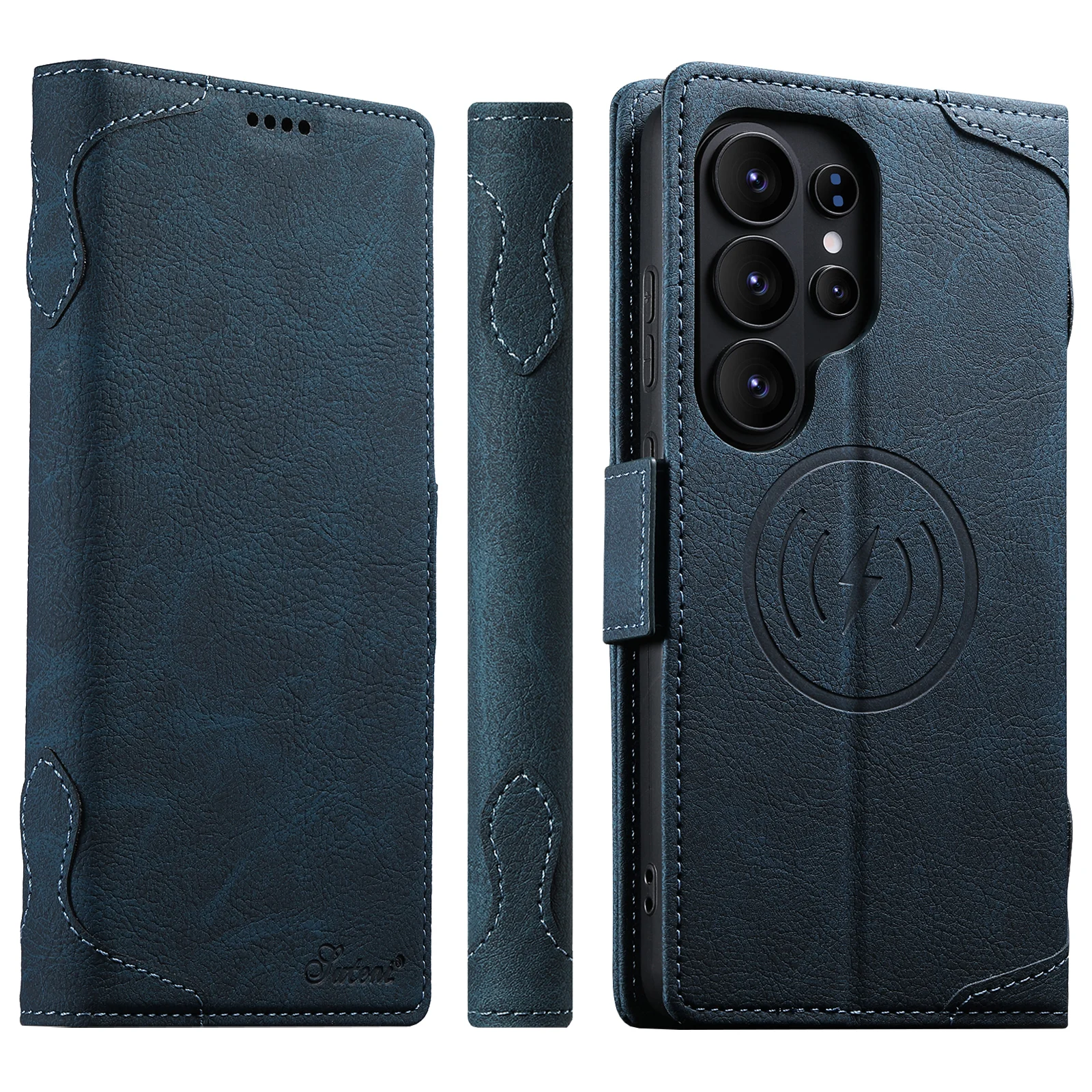 Wireless Charging Flip Leather Phone Case with Stand and Magnetic Card Slot