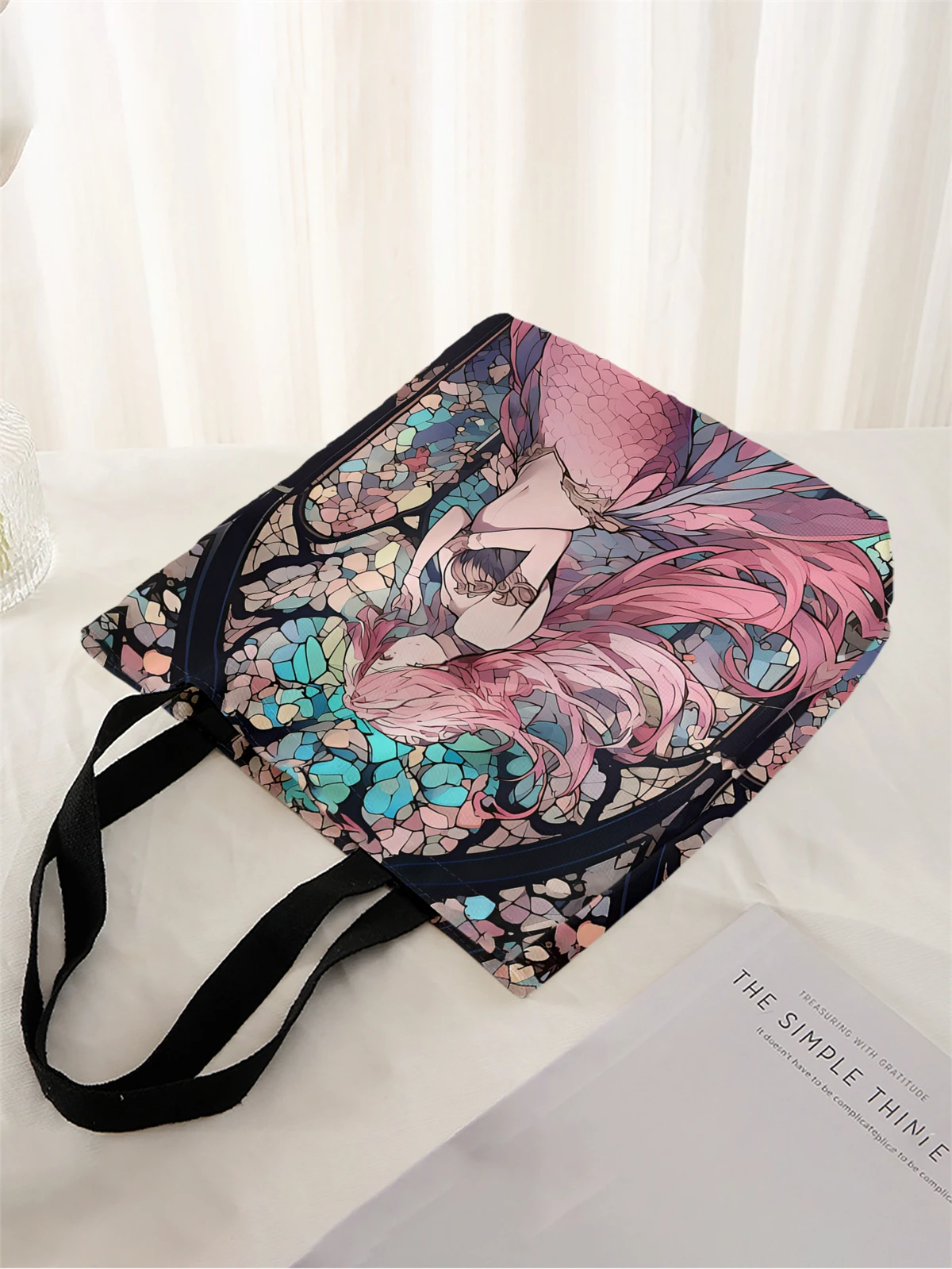 1pc,mermaid handbag, reusable fashionable handbag, multifunctional handbag, printed canvas shopping bag