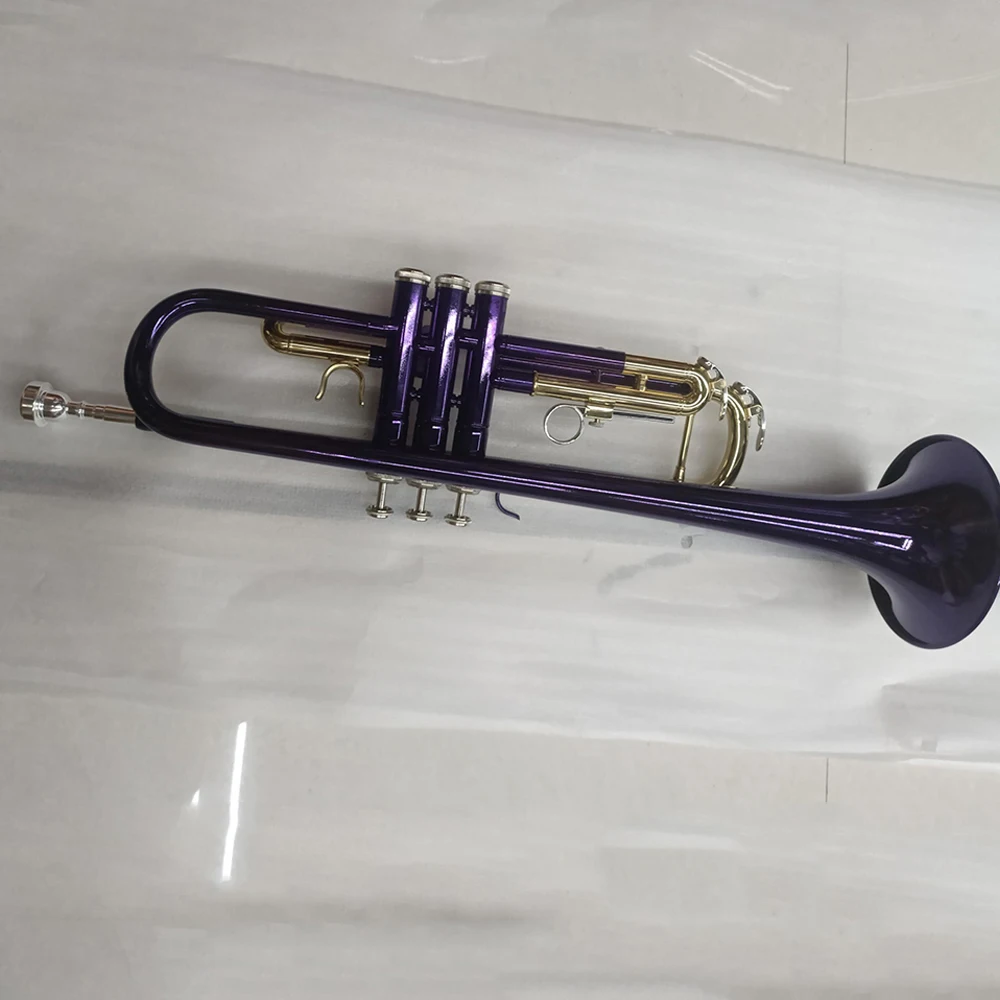 Purple Trumpet Bb Colorful Gold Key Brass Trumpet with Mouthpiece Gloves Strap Accessories