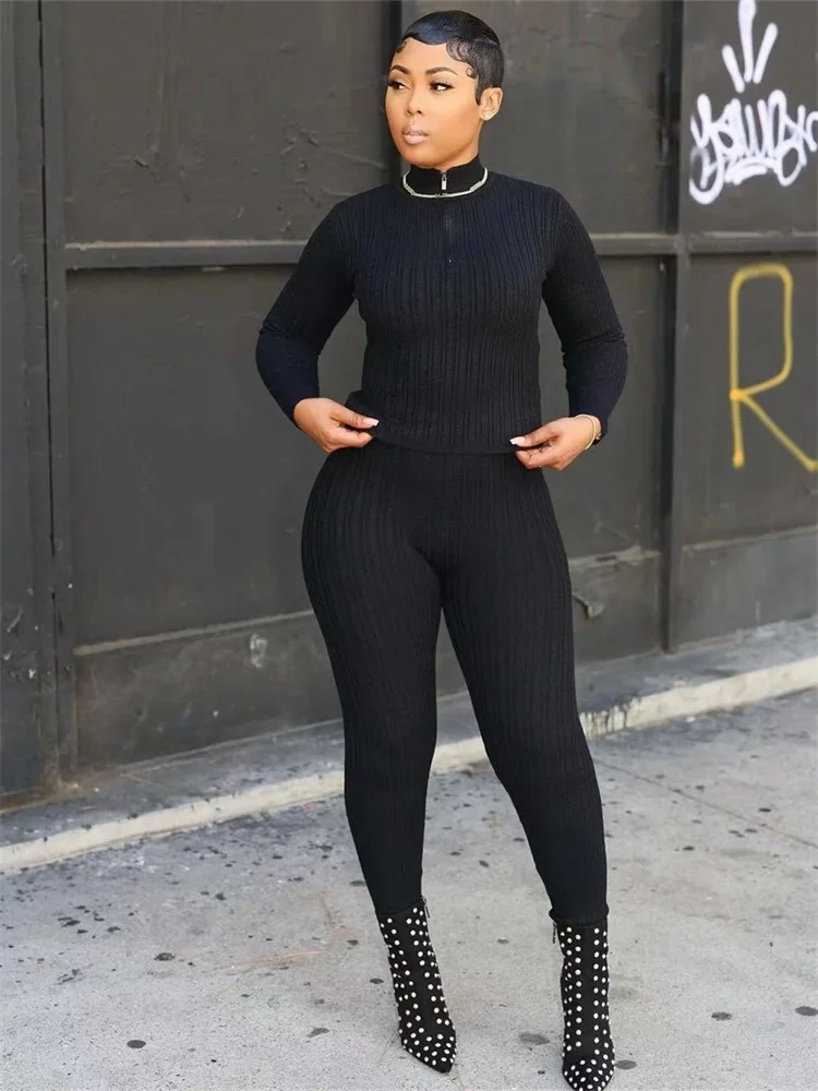 Wmstar 2 Piece Sets Women 2024 Autumn/Winter Solid Color Long Sleeve Casual Knitted Slimming Casual Set Wholesale Dropshipping