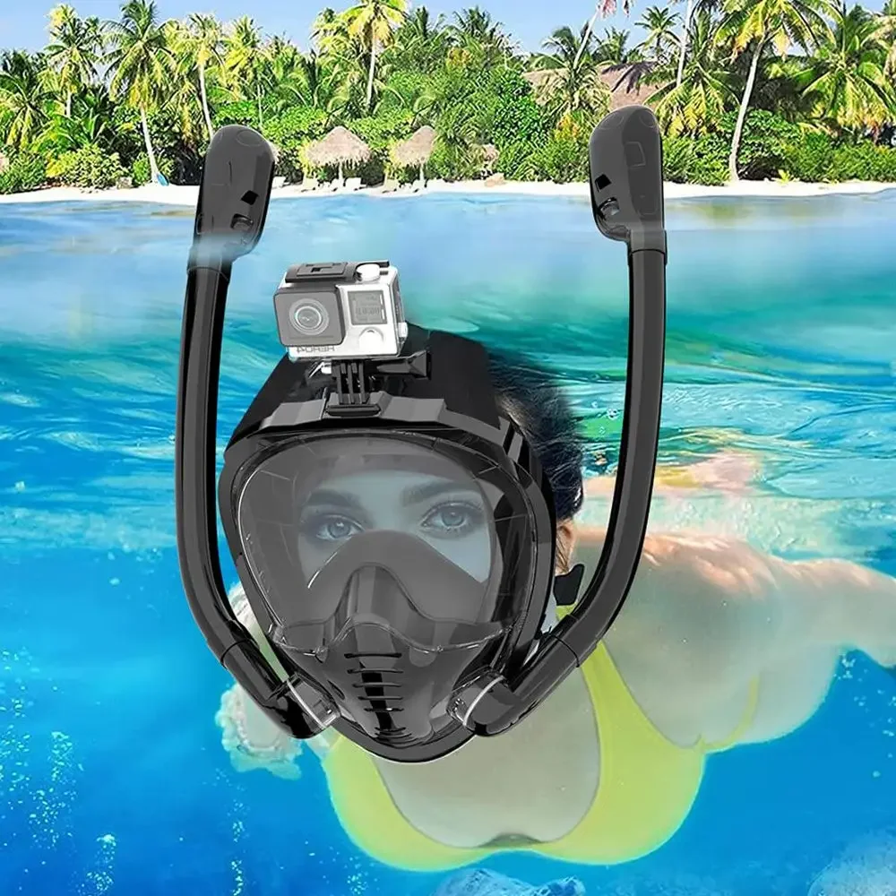 

Full Face Snorkel Mask 180°Panoramic View Silicone Dry Top Snorkeling Diving Swimming Goggles With 2 Snorkels Anti-Fog Anti-Leak