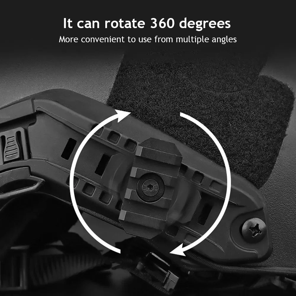 2Pcs Adjustable 360 Degrees Tactical Helmet ARC Side Rail Adapter Hunting Shooting Rotatable Straight Guide 19mm Guide Rail
