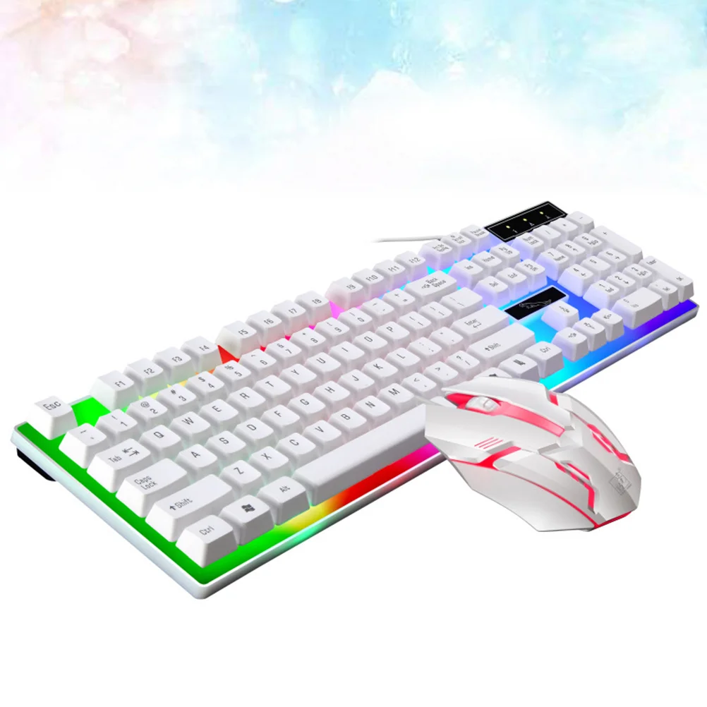 

Wired Gaming Keyboard Mouse Set Colorful Backlight Computer Game Keyboard Mouse Gaming Accessories (White)