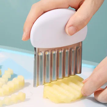 스테인레스 스틸 웨이브 감자 커터, 오이, 애플, 프렌치 프라이 슬라이서 나이프, 야채 과일 쵸퍼 메이커, 주방 요리 도구