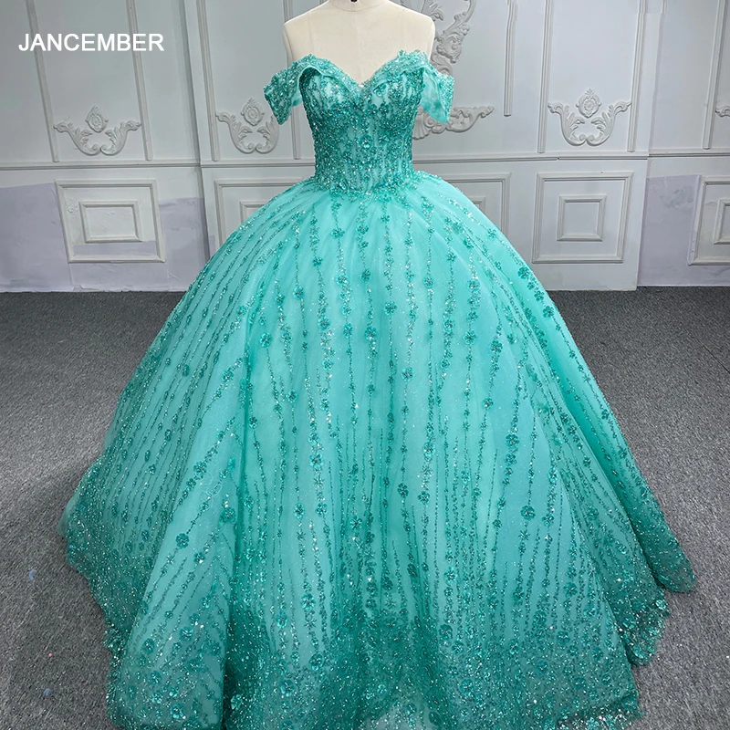 

Jancember Green V-neck Ball Gown Sequined Short Sleeves Lace Up International Quinceanera Dresses 2023 Robes De Soirée DY6550-A