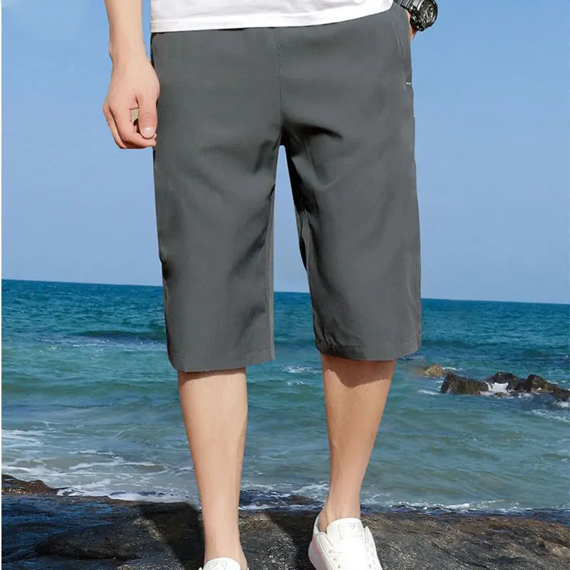 Elegant Fashion Harajuku Slim Fit Male Clothes Loose Casual All Match Ice Silk Shorts Solid Pockets Button Straight Leg Shorts
