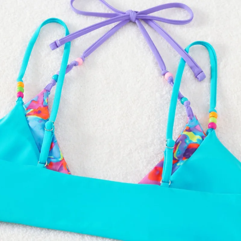 Women Floral Tie Dye Bikini Set Halter Swimsuit Triangle Bathing Suit Swimwear