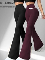 2 Pack Plus Size Women's Super Soft High Waisted Flare Pants, Leggings Tummy Control Soft Bootleg Bell Bottoms Running