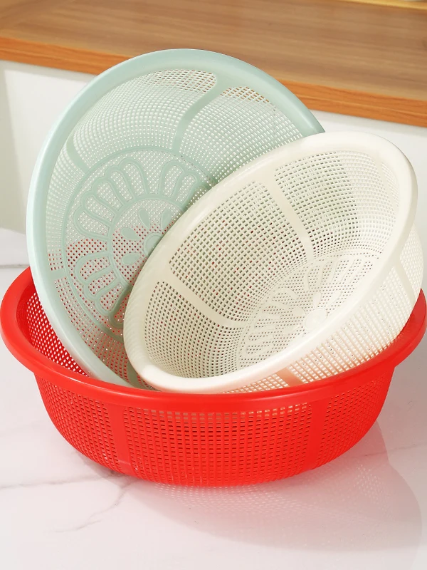 Large Size Plastic Drain Basket Kitchen Vegetable Waing Basket Rice Straining Basket Hollow out Fruit Basket round Sieve
