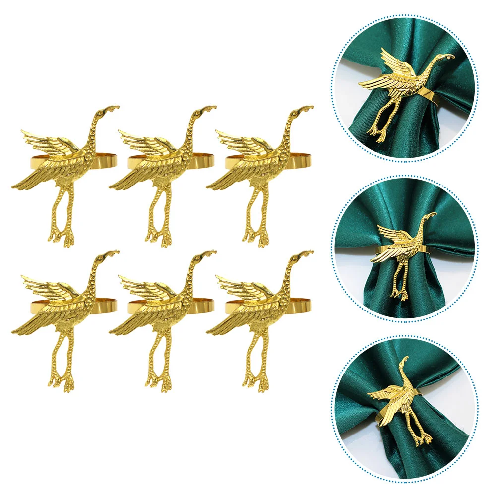 

6pcs Crane Napkin Buckles Dining Table Decorative Party Napkin Rings Napkin Buckles
