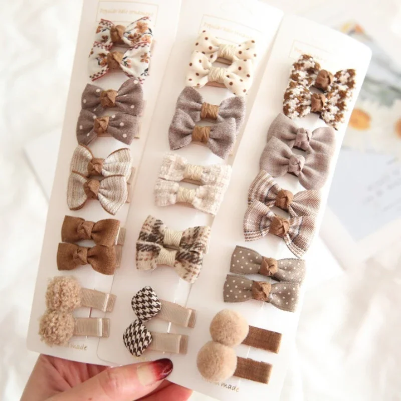 10Pcs New Girls Cute Dot Plaid Hairpins For Children Sweet Bow Floral Hair Clips Barrettes Fashion Kids Baby Hair Accessories