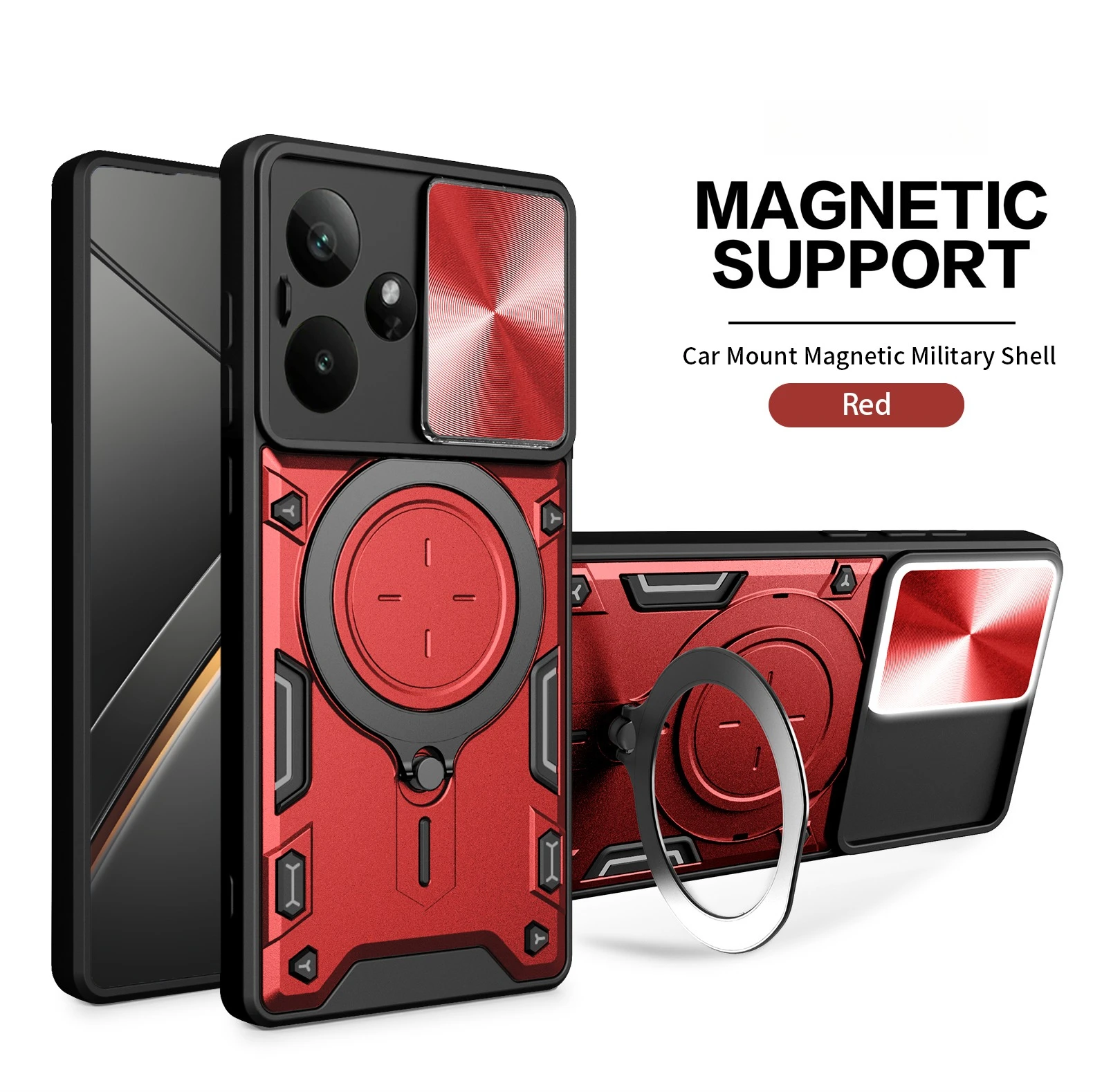 Lens Slide Cover Phone Case with Rotating Bracket and Magnetic Suction