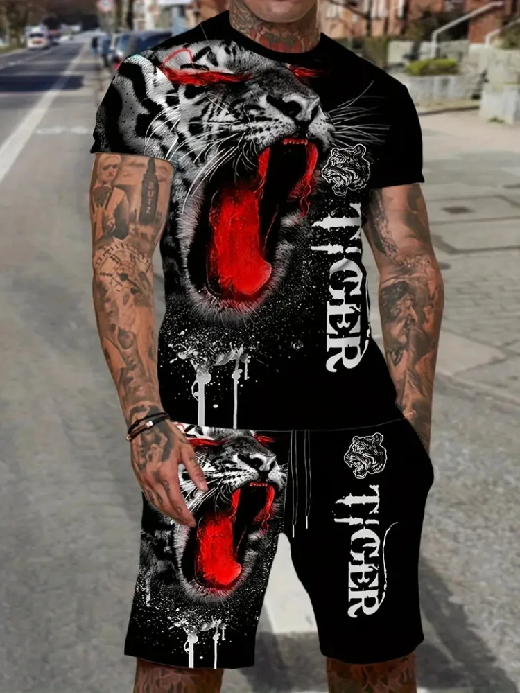 New Lion King Pattern Men's T-shirt Collection Summer Animal 3D Printed Clothing Short Sleeves And Shorts 2 Fashion Trends 2