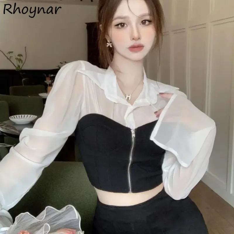 

Имитация 2 шт. рубашки женские горячие сексуальные Лоскутные Весенние Новые повседневные уличные приталенные женские блузки в Корейском стиле