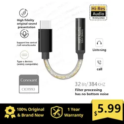 CX31993 USB Type C DAC to 3.5mm Jack 16-32ohm 32b/384kHz PCM Digital Audio Converter for Android Windows10 MacBook Support MIC