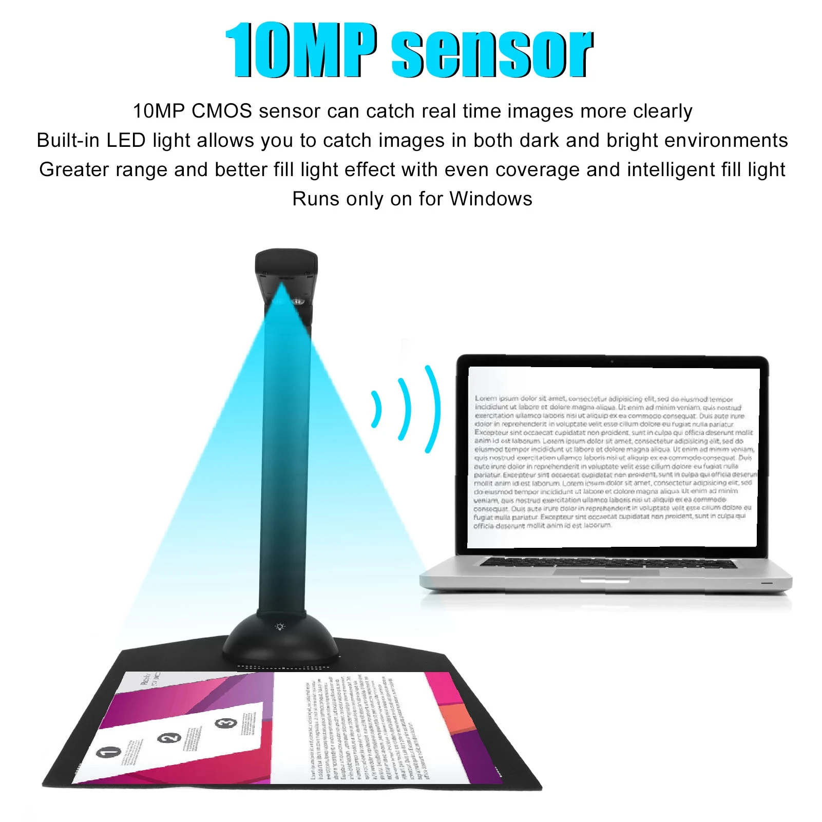 Book Scanner Camera 10MP Multi Language OCR Real Time Projection A3 A4 Foldable Portable USB Document Camera Scanner