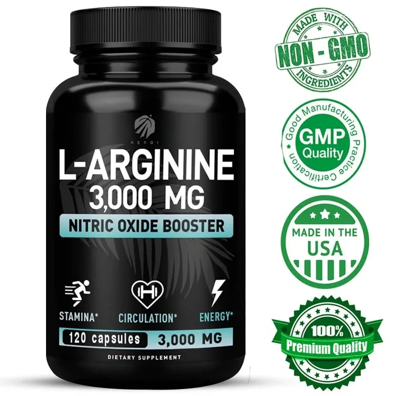 L-Arginine Capsules 3000mg-Nitric Oxide Boosters-for Supporting Muscle Growth, Vascular Function and Energy