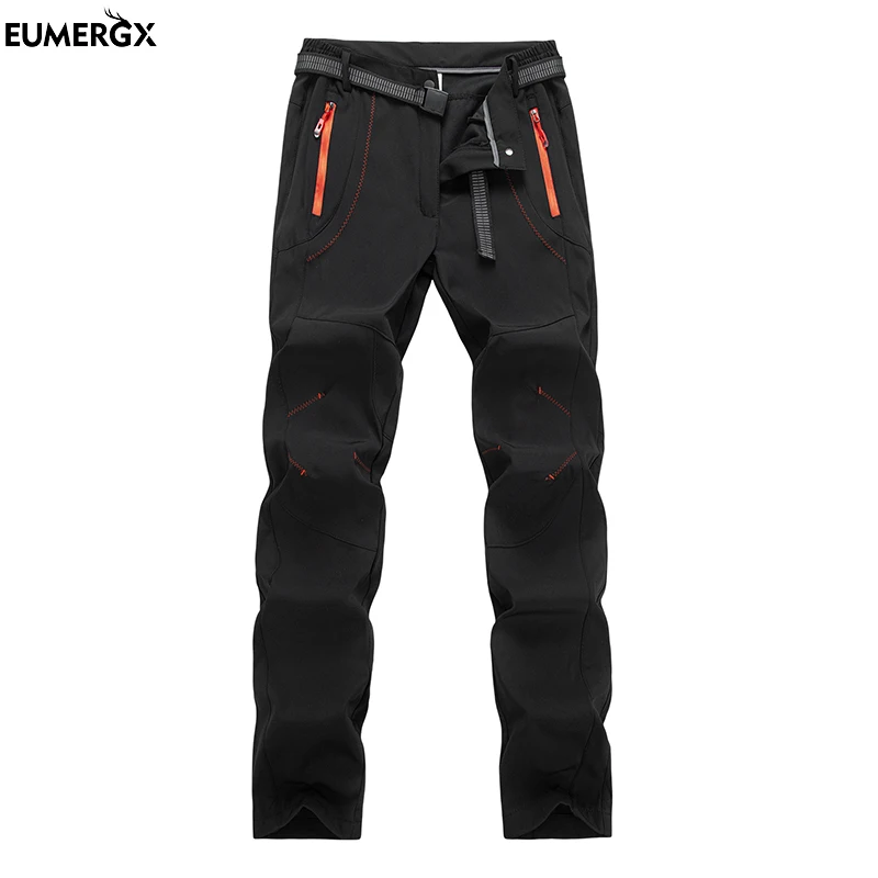 EUMERGX 여성 겨울 양털 바지 따뜻한 방수 하이킹 바지 야외 캠핑 등산 스키 SoftShell Windproof Rain Trousers