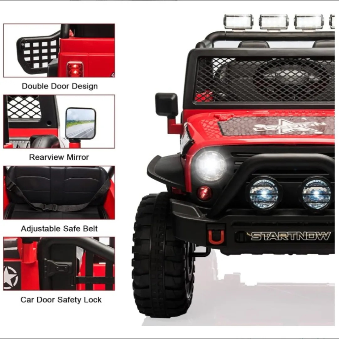 2 Seater Kids Ride on Truck Car, 12V Battery Powered Electric Vehicle for Kids w/Remote, Spring Suspension, LED Light, 3 Speeds 3