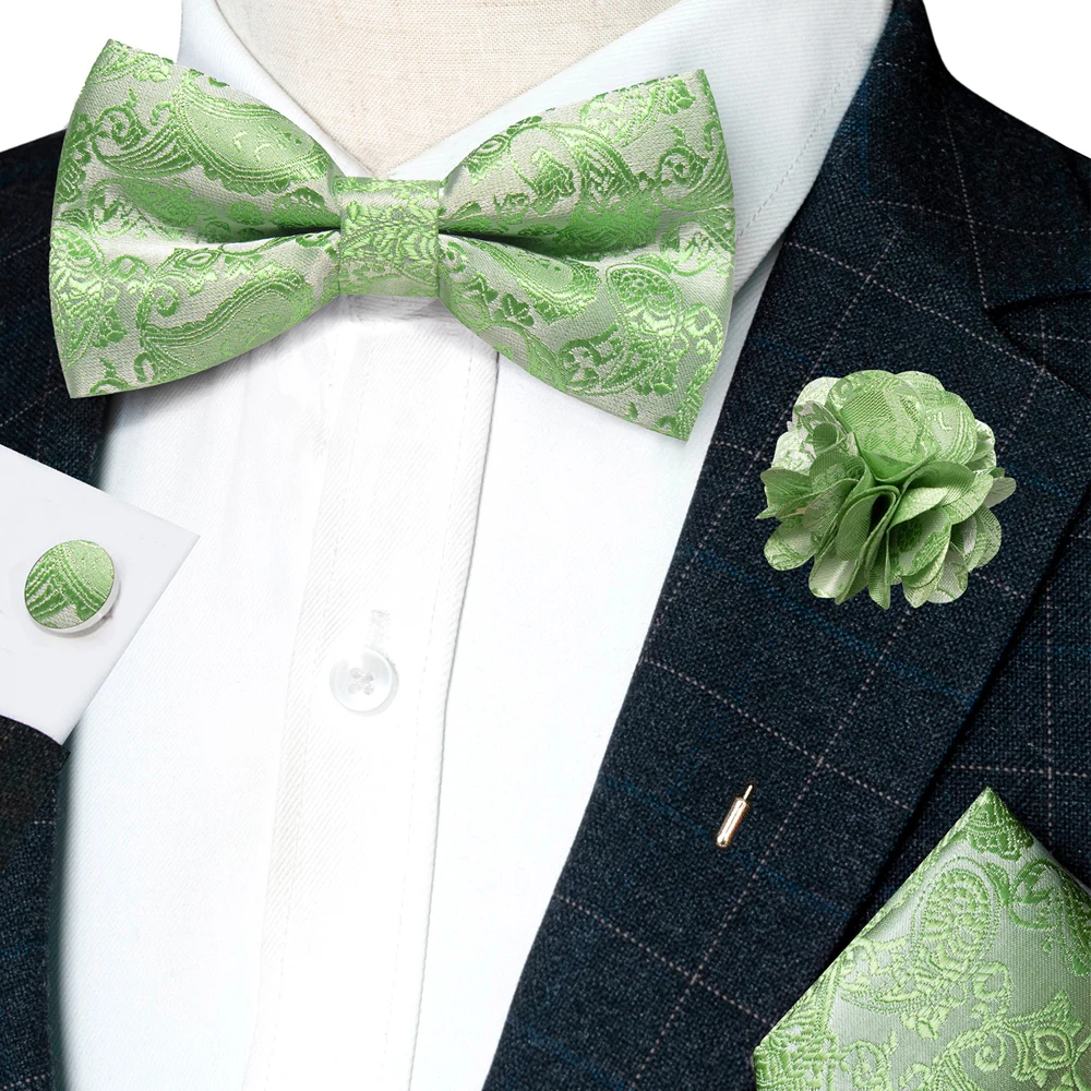 Champagne Silk Jacquard Paisley Bow Tie Set - Pre-tied Bowtie Brooch Hanky  Cufflinks for Weddings  Business