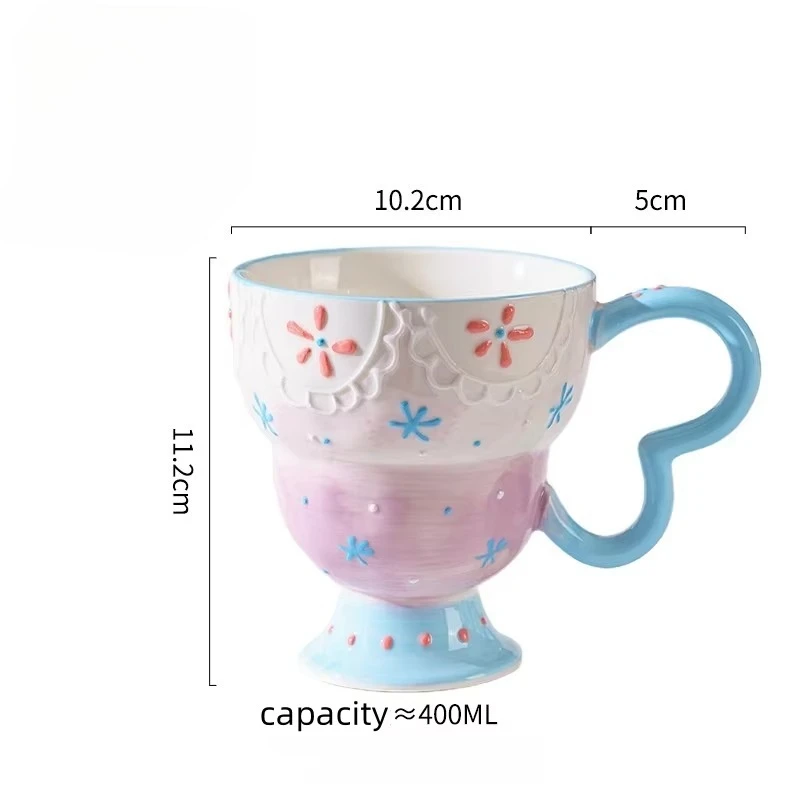 لطيف السيراميك القدح رسمت باليد الإغاثة فنجان القه...