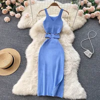YuooMuoo Women Dress Sexy Cut Out Waist Package Hips Split Bodycon Dress Summer Fashion Lady Knitted Party Vestidos Sundress - Image 3