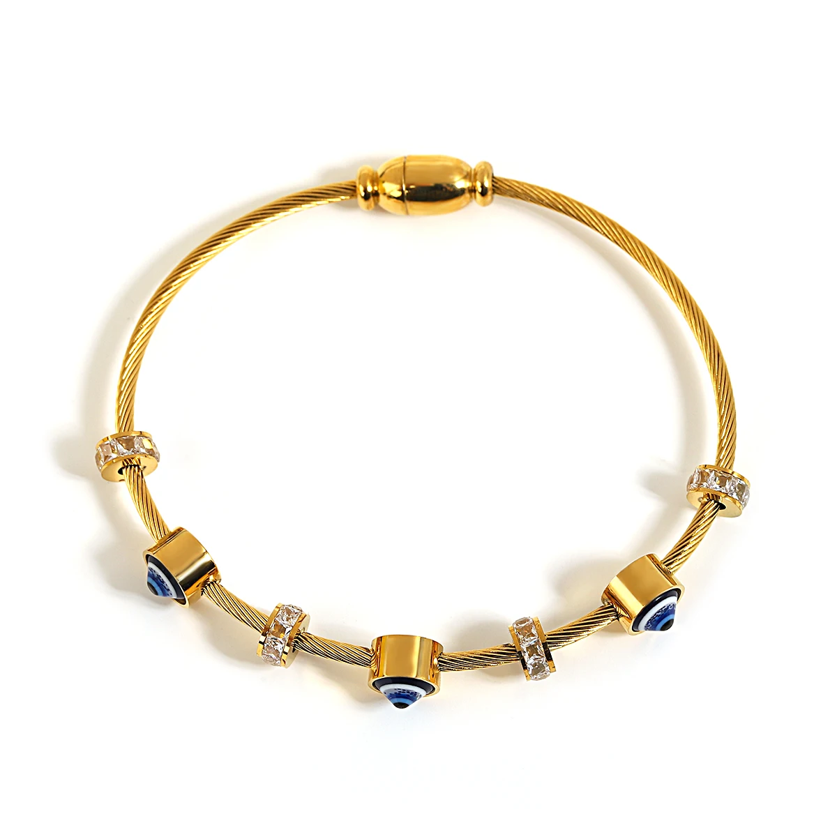 Lucky Dvil's Eye Bracelet Stainless Steel Blue Evil Eye Golden Thin Cuff Bangle with Rhinestones For Men Women Fashion Jewelry 4