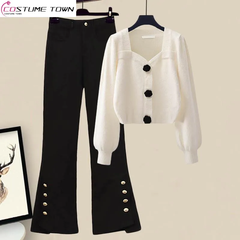 

Spring and Autumn Fashion Casual Women's Set 2023 New Vintage Gentle Sweater Slim High Waist Jeans Two-piece Set
