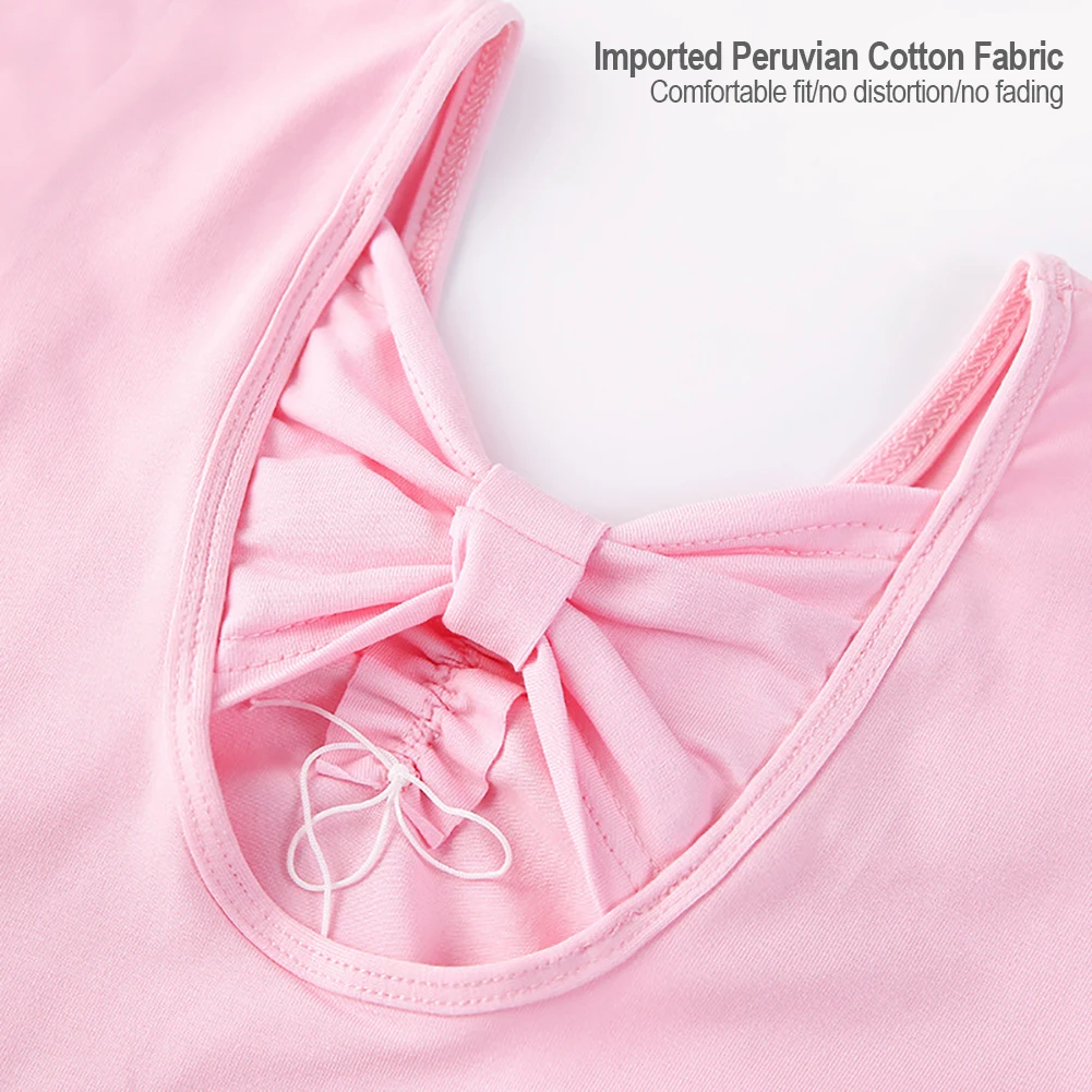 Girls' Cotton Dance Dress Bow Backless Ballet Pompadour Skirt Integrated Open Training Dress Dance Clothes