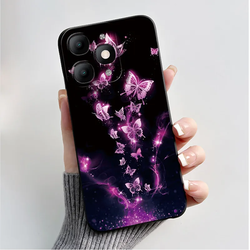 Luxury Fashion Black Soft TPU Silicone Case with Floral and Butterfly Design