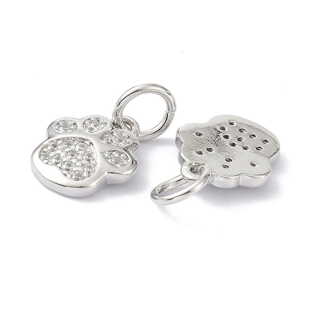 PandaHall 10 Stück Messing-Micro-Pave-Zirkonia-Anhänger mit Biegering, Fußabdruckform, bleifrei, cadmiumfrei, für die Schmuckherstellung – Detail 4