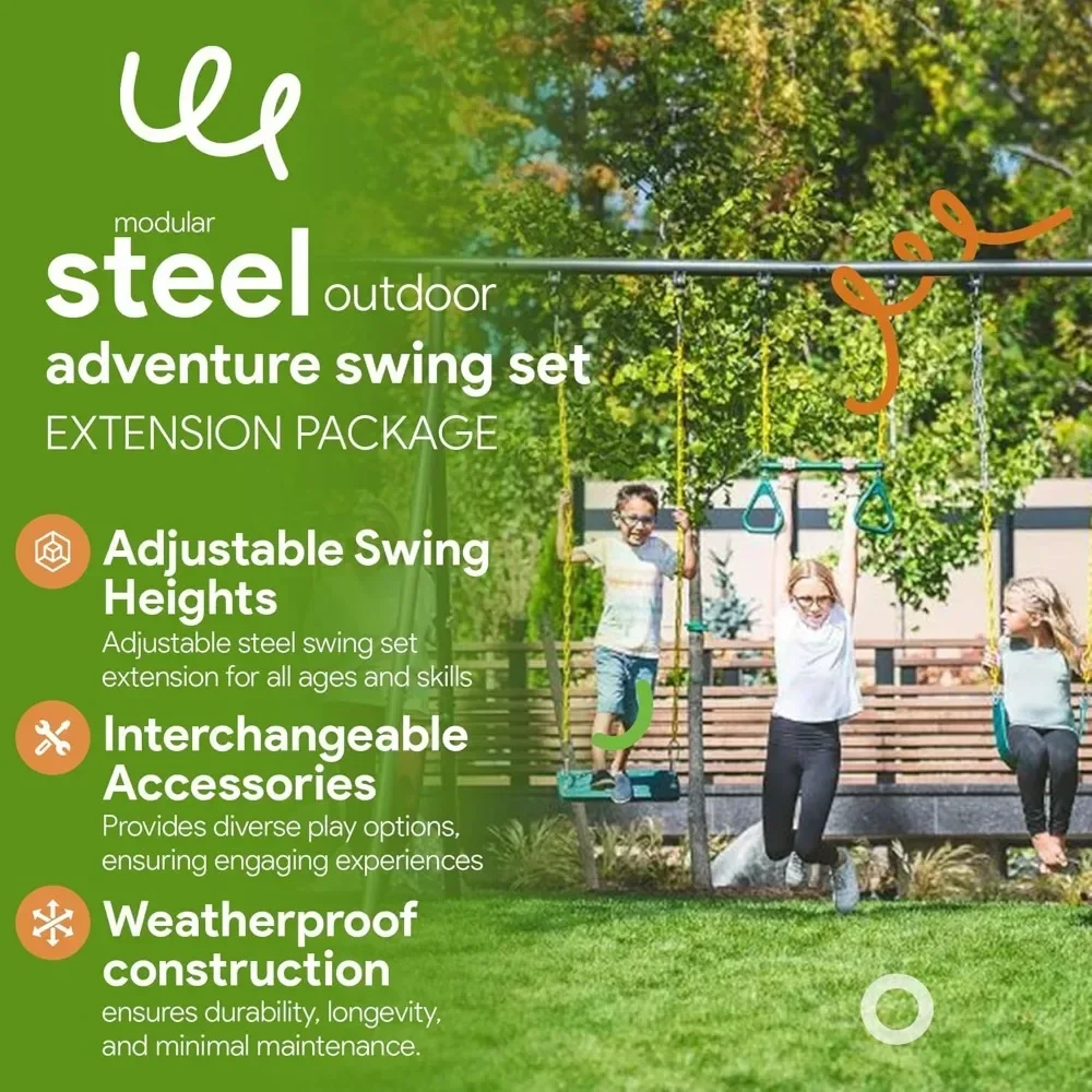 6&rsquo; Ultimate Adventure Kids Swing Set Extension Frame &ndash; Modular Metal Frame with 1 Belt Swing, 1 Flat Swing, & Trapeze Bar