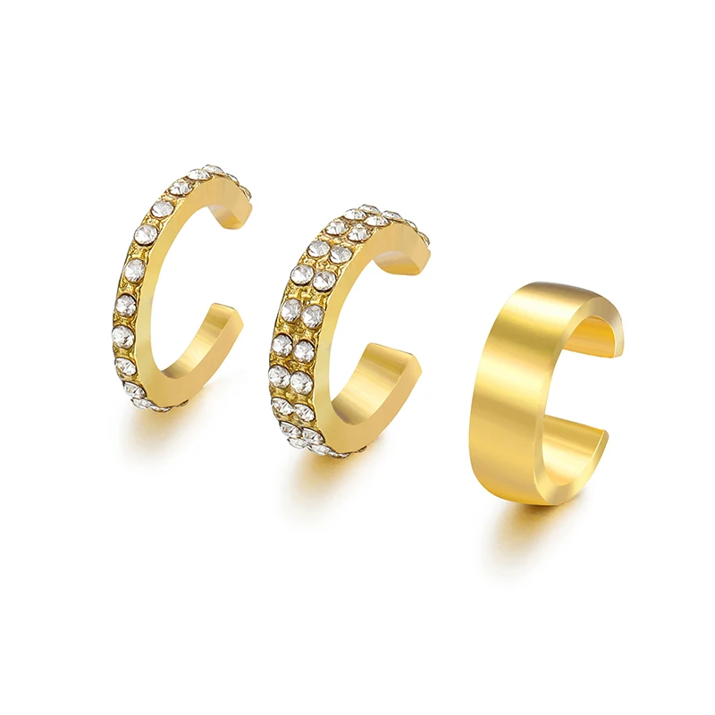 Gold Color Rhinestones Ear Cuff Non-Piercing Ear Clip Earrings for Women Men Fake Cartilage Earring Cuff Trend Jewelry ear clip earrings clip earrings ear clip ear accessories