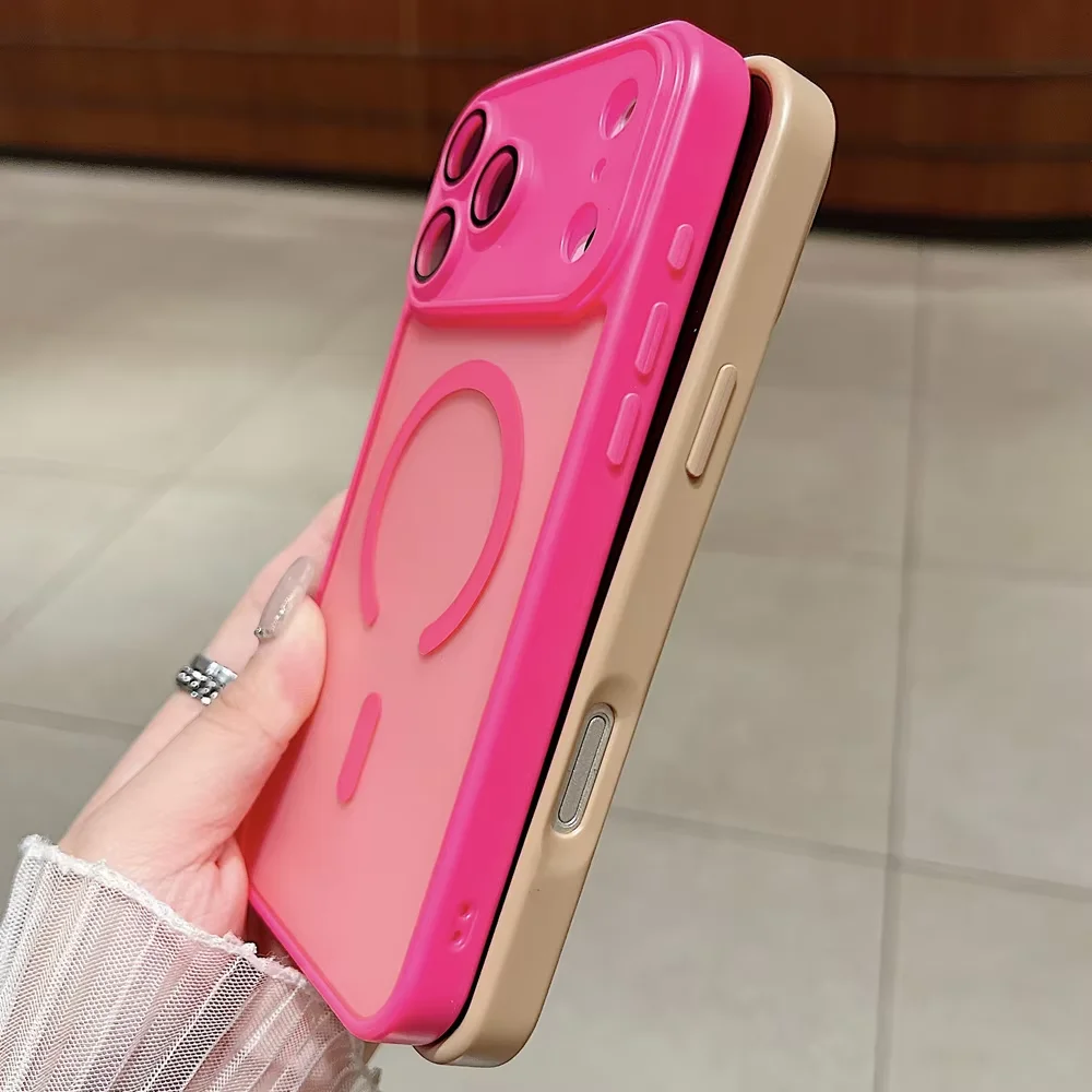 Custodia Traslucida Per IPhone 17 Pro Con Supporto Fotocamera E Magnete Magsafe – Antiurto, TPU Morbido, PC Trasparente, Colore Rosa