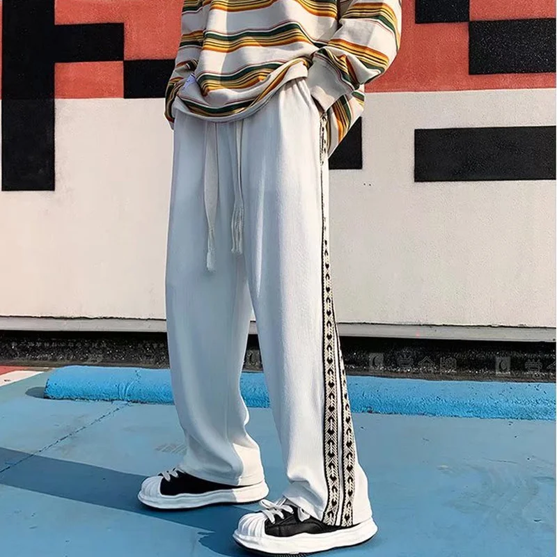 Spring Summer Fashion High Waist Streetwear Boys Wide Leg Pants Men Straight Trousers Fat Men Loose Sweatpants Casual Pants