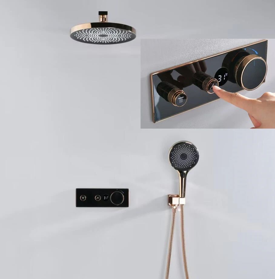 Thermostatische Digitale Display Rose Gouden Douche Kraan Set Douche