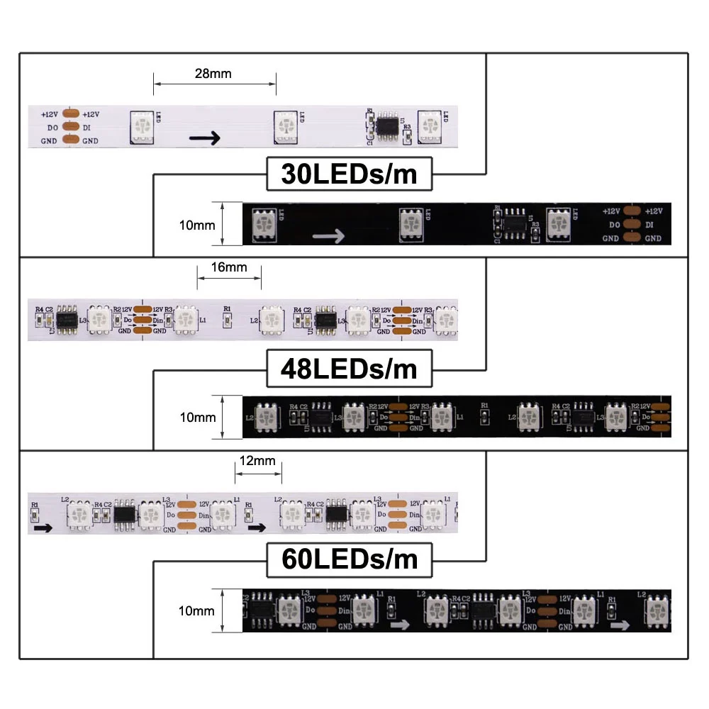 WS2812B WS2811 WS2813 WS2815 5050 RGBIC smare ledes csík WS2812 Egyéni addressable Integrált áramkör 30/60/144pixels/leds/m ligh DC5V/12V