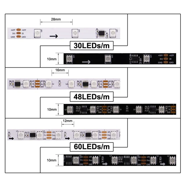 Smart LED strips with individual addressable ICs for stunning lighting effects.