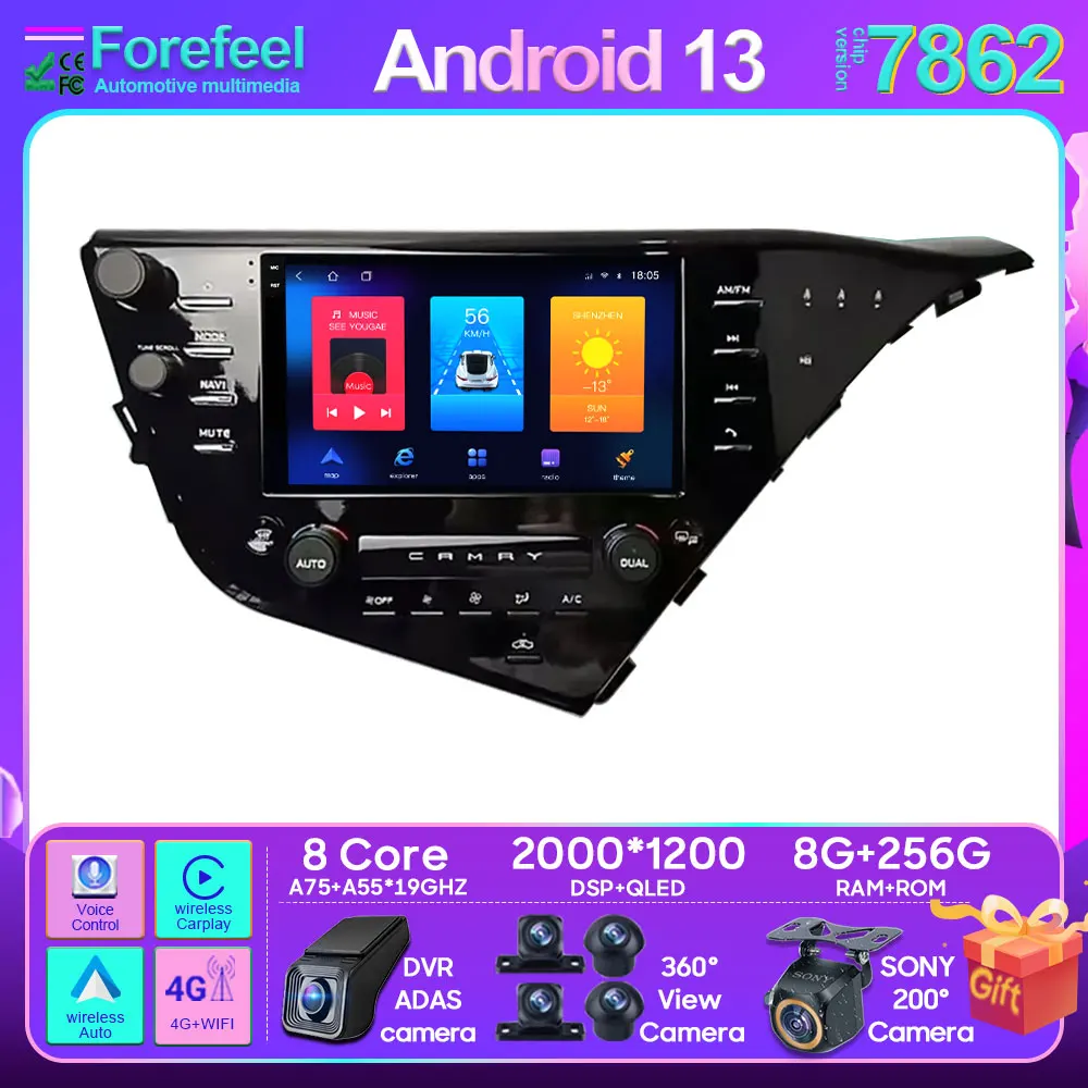 

Android 13 For Toyota Camry 8 XV 70 2017 - 2021 Carplay Wireless Android Auto Car Radio Player GPS Navigation Stereo Head Unit