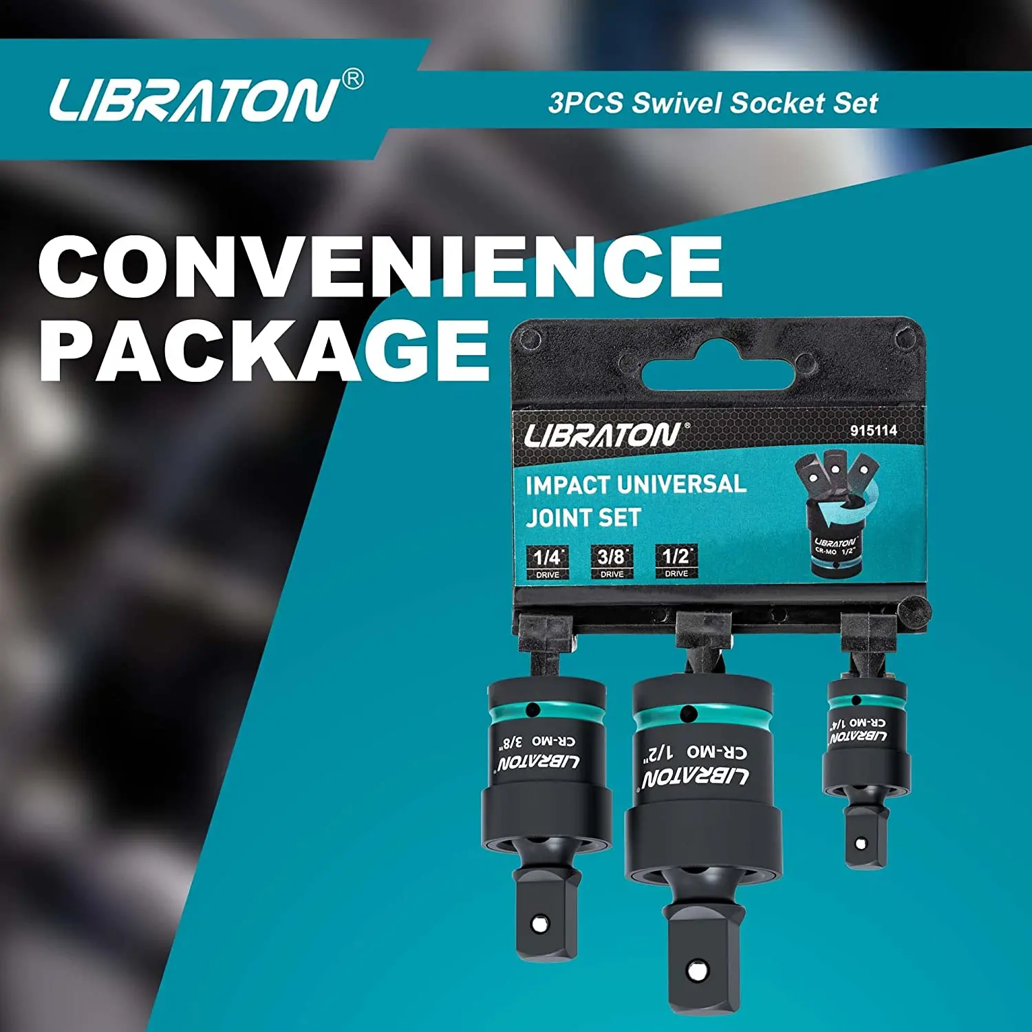 Libraton Swivel Socket Set Impact Swivel Socket Set, Wobble Socket Impact Grade Universal Joint 1/4" 3/8" 1/2" Drive Cr-Mo Steel 6