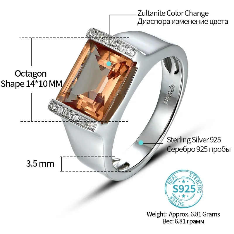 Zultanite Anello In Argento Sterling Uomo Matrimonio S925 Anelli 5.5 Carati Creato Diaspore Unisex Anelli In Argento Amanti Regali Festa