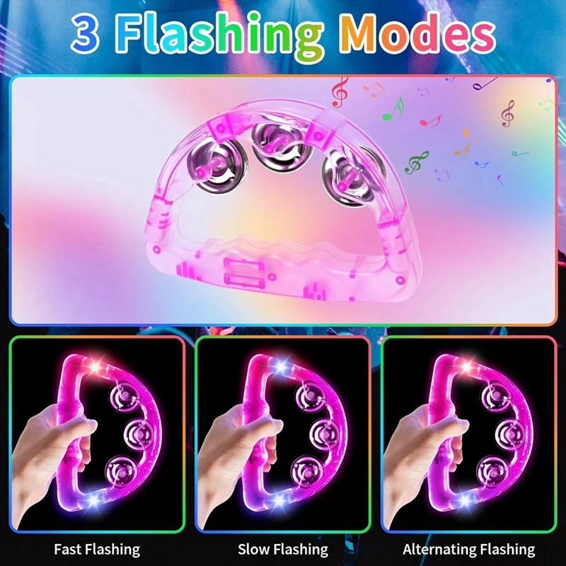Light Up LED Tambourine 12 Pieces Musical Flashing Glow Handheld Percussion Instrument